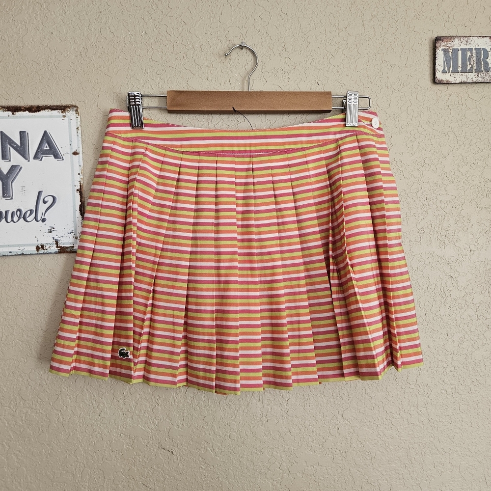 Lacoste Pleated Y2K  Mini Skirt SZ Medium Preppy Coquette Striped Colorful